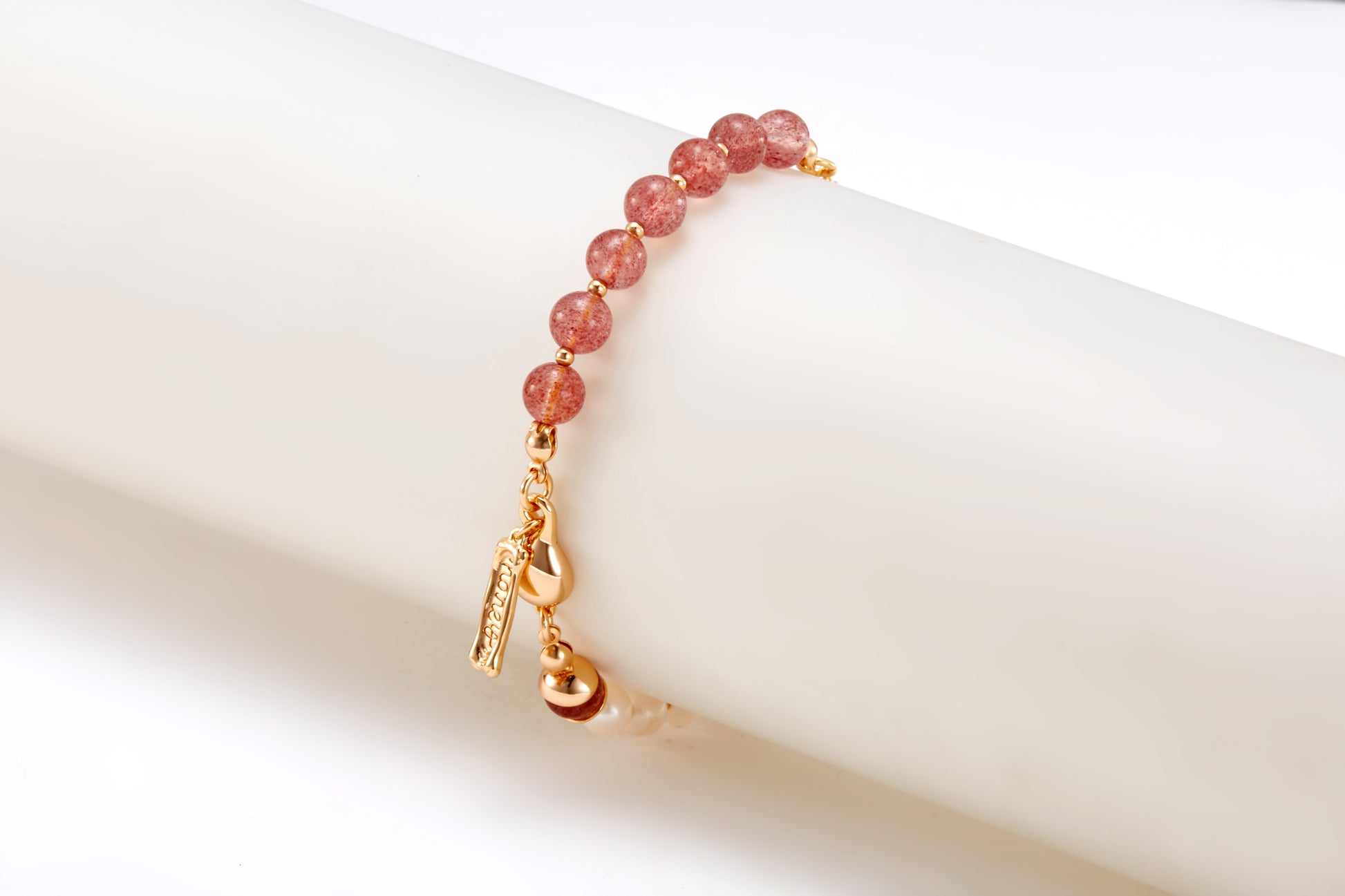 gold plated pink crystal and pearl bracelet for girls and women