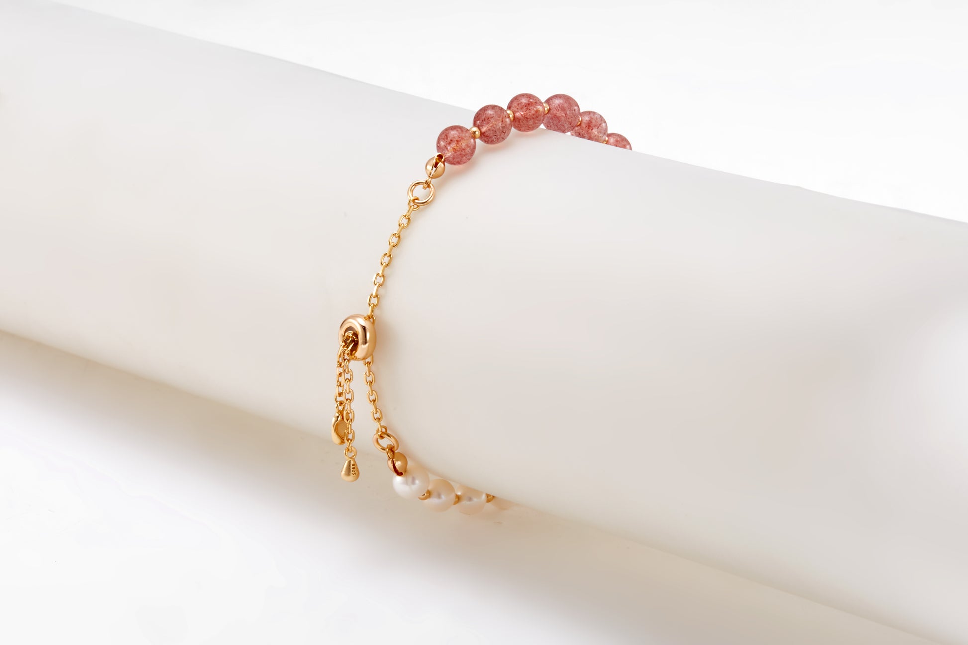 gold plated pink crystal and pearl bracelet for girls and women
