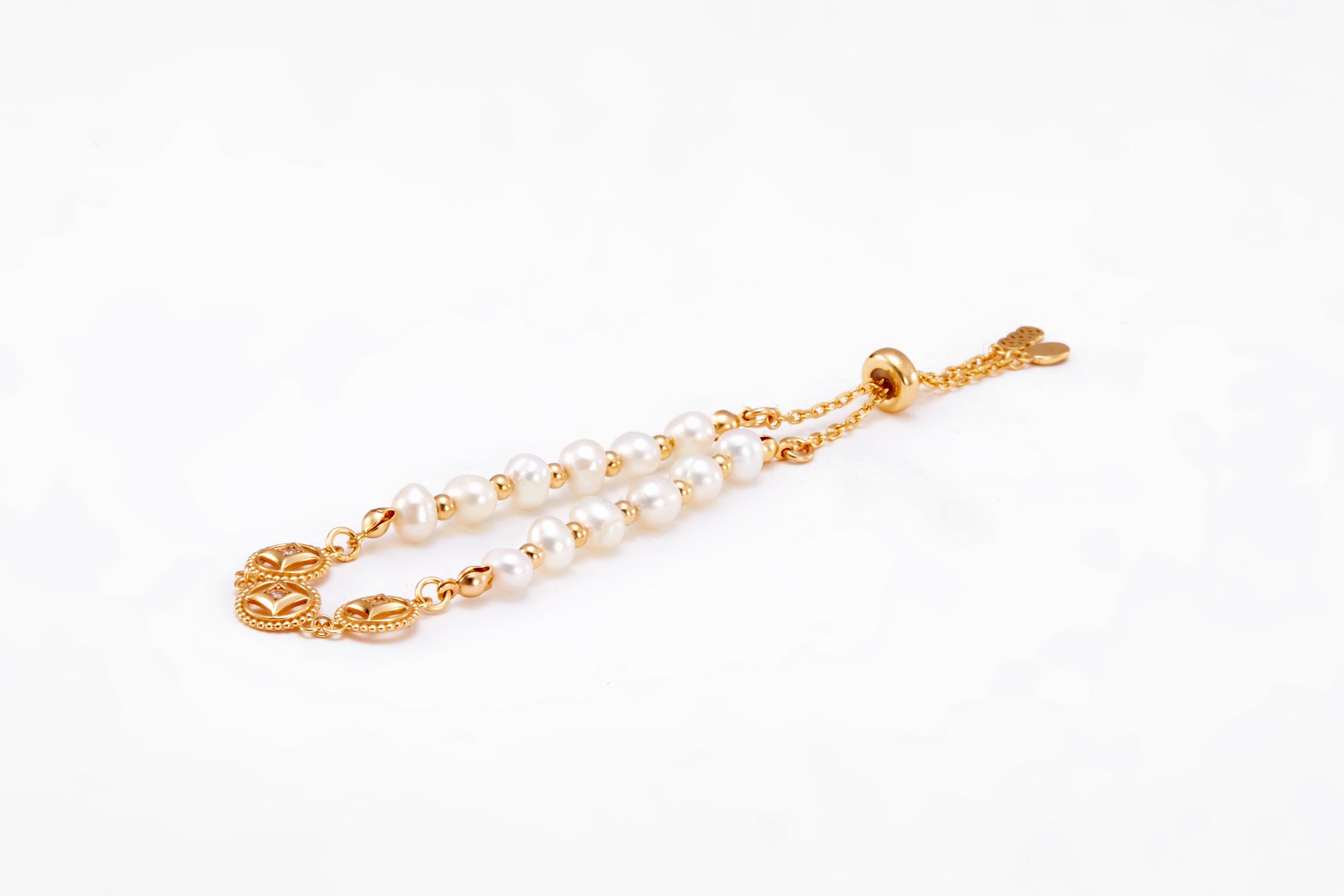 gold plated pearl bracelet with zirconia for girls and women