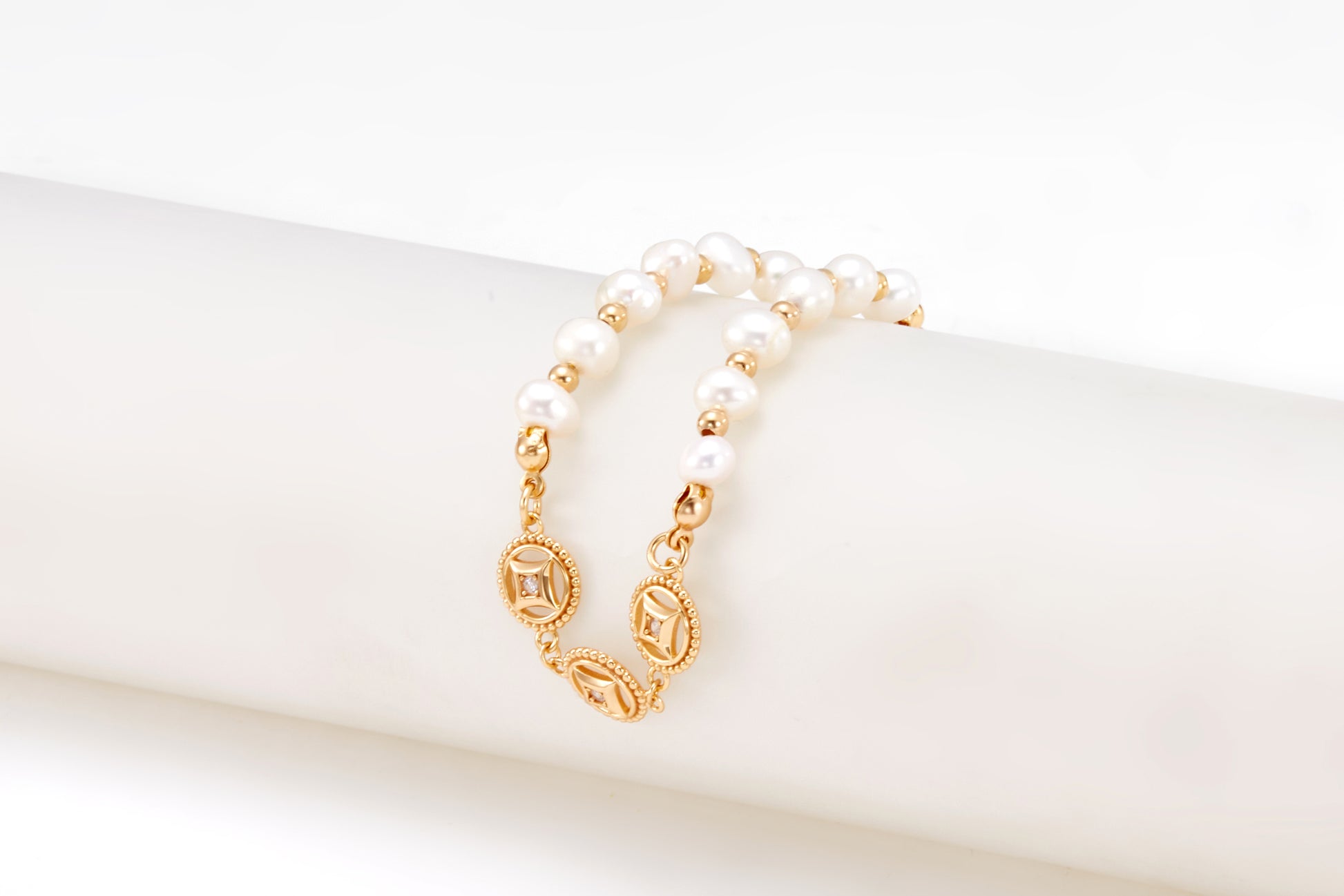 gold plated pearl bracelet with zirconia for girls and women