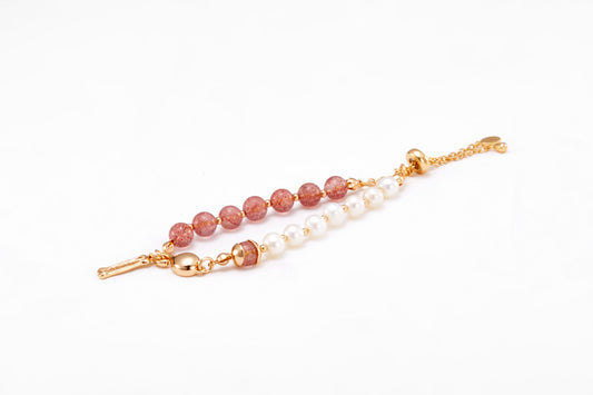 gold plated pink crystal and pearl bracelet for girls and women