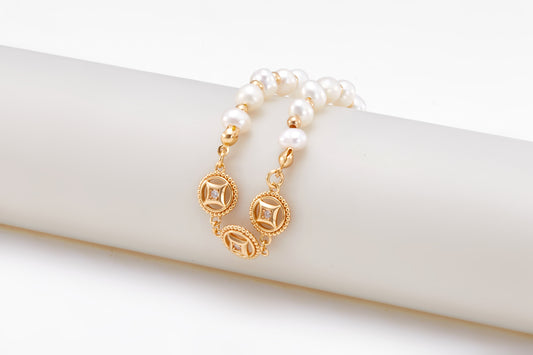 gold plated pearl bracelet with zirconia for girls and women