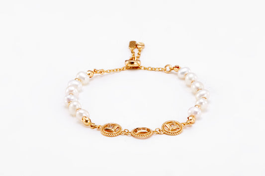gold plated pearl bracelet with zirconia for girls and women